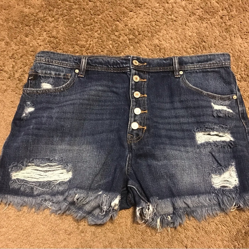 Kan Can Women's Distressed Button Fly Denim Shorts